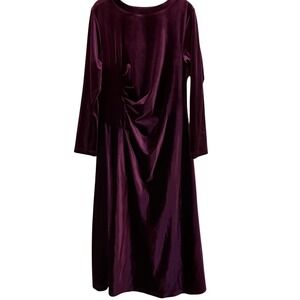 Soft Surroundings Lisabetta Velvet Dress Petite M Side Pleat Ruching Plum Purple
